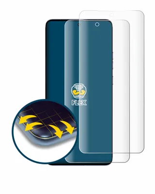 A product shot of a screen protector for a smartphone, with a close-up inset showing its protective features.