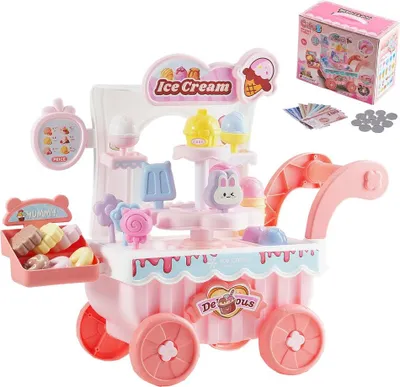 Immagine prodotto di Set di giocattoli furgone dei gelati 27 pezzi - Gelateria per bambini rosa - Con effetti sonori - Adatto per bambini dai 3 anni in su