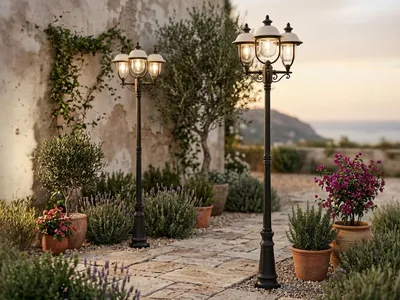 Produktbild von 2er-Set Außenstandleuchten PARMA Edelstahl Lampendach, 3 x E27, IP43
