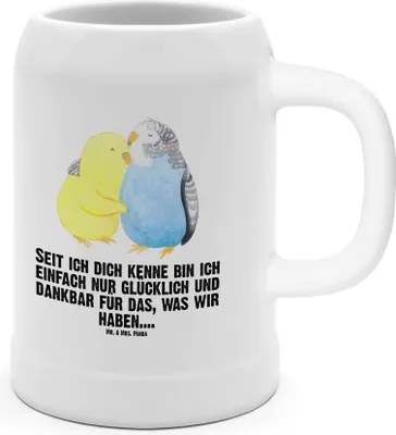 Produktbild von Mr. & Mrs. Panda Tonkrug Wellensittich Liebe - Weiß - Geschenk, Humpen, Steinkrug, Krug, Jahrestag, Bierhumpen, Seidel, Vögel, Bierbecher, Verknallt, Umarmung, Dankbar