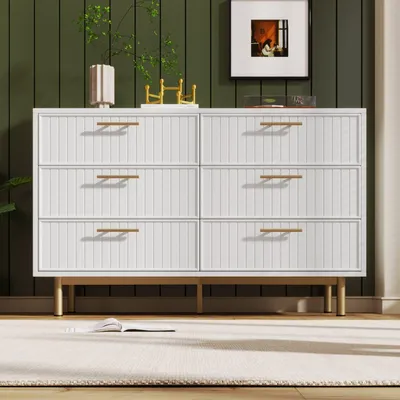 Produktbild von Schubladenkommode Kommode mit 6 Schubladen, Weiß Sideboard Highboard für Schlafzimmer & alle Wohnräume , Weiß -H75/B120/T40 cm