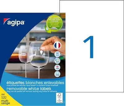 Produktbild von Etikety univerzálne odnímateľné 210x297mm Agipa A4 100 hárkov