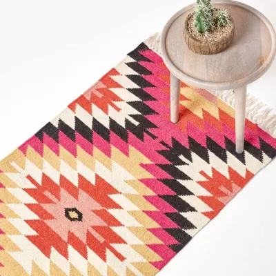Produktbild von HOMESCAPES Handgewebter Kelim-Teppich Jakarta aus Wolle und Baumwolle, bunt, 66 x 200 cm