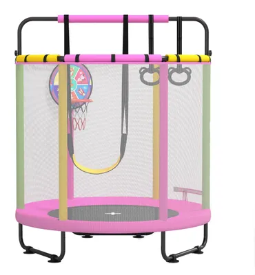 Zdjęcie produktu dla Trampolina dla dzieci – regulowana trampolina dla maluchów – do użytku wewnętrznego i zewnętrznego – z koszem do koszykówki – idealna na prezenty urodzinowe – siatka bezpieczeństwa – trampolina dla ma