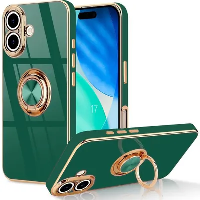 Image de Coque pour iPhone 17, Protection Antichoc Anti-Rayures Slim avec Anneau Rotatif - Vert Nuit