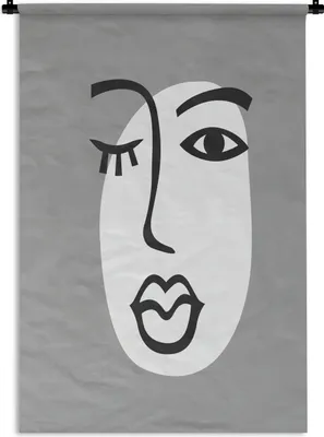 Produktbild von MuchoWow® Wandteppich Wandbehang Gesicht - Frau - Schwarz - Weiß 90x135 cm Tapisserie Dekoration Wandtuch - Baumwolle - Wandskulptur