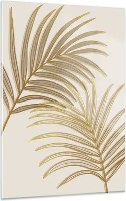Produktbild von Bilder auf glas - Einteilig - Golden Blätter Palmen - 50x70cm - Glasbilder - Wandbilder - Bilder - zum Aufhängen bereit - Wanddekoration aus Glas - Glas Bilder - Wandbild auf Glas - GPA50x70-4738