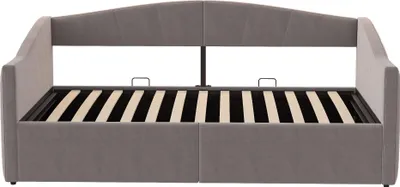 Produktbild von STILVORA Polsterbett 90×200 mit Lattenrost und Armlehnen,Jugendbett mit hydraulischer Stauraum,Gepolstertes Schlafsofa aus Samtstoff,ohne Matratze,Grau