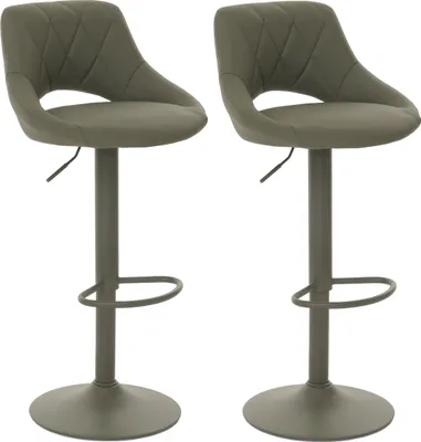 Two green bar stools are shown against a white background.