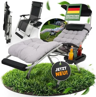 Produktbild von Sonnenliege Liegestuhl klappbar- Robust, Faltbar & Wetterfest - Gartenliege mit Sonnendach für Garten und Balkon, Klappliege, Balkonliege, Outdoor Liege, Relaxliege, Belastbar 200kg