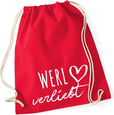 Produktbild von Huuraa Turnbeutel Werl verliebt 12 Liter Classic Red Baumwolle Rucksack Geschenkidee