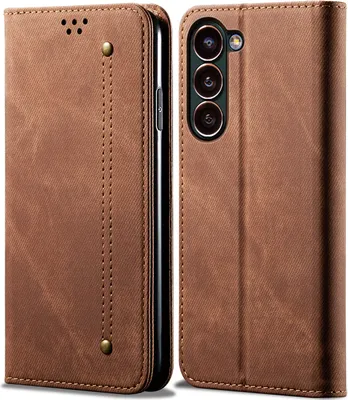 Image de Etui pour Samsung Galaxy S23, étui portefeuille en cuir avec fermeture magnétique et support Marron