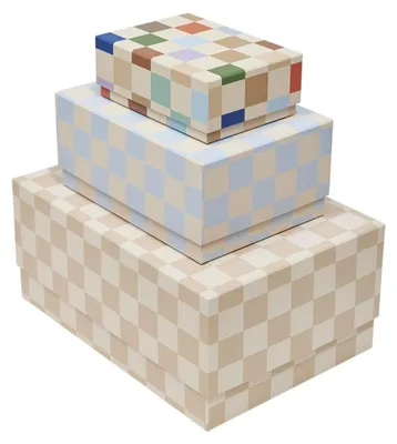 Produktbild von OYOY Mana Storage Boxes Set 3 Aufbewahrungsboxen Multi M107627 31x22x14 cm Karton Organizer Kinderzimmer Schachbrett Design