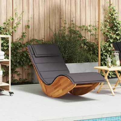 Produktbild von Schaukelliege aus Massivholz Akazie mit Auflage, 154 x 60 x 74 cm, Gartenliege mit Polster und Kopfkissen, wetterfest für Terrasse Balkon Pool Relax