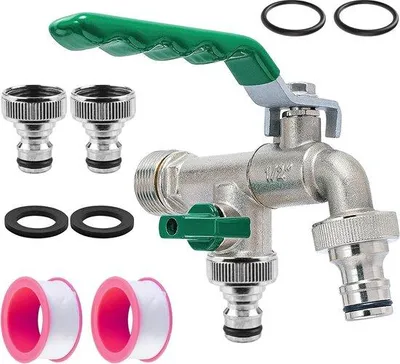 Zdjęcie produktu dla Podwójny kran aluminiowy 1/2–3/4 cala, kran zewnętrzny