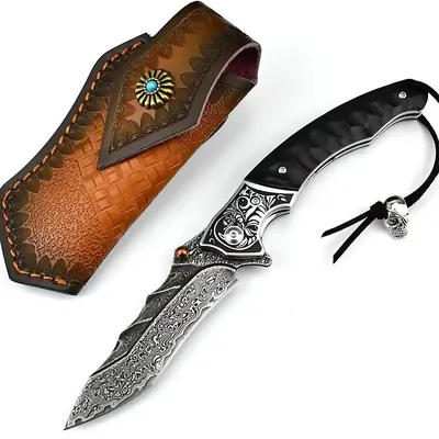 Produktbild von Larry Damast Outdoor Klappmesser - Hochwertige Damastklinge und ergonomischer Griff KP31693