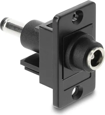 Produktbild von Delock Panel Mount DC 5,5 x 2,5 mm Buchse zu DC 5,5 x 2,1 mm Stecker schwarz