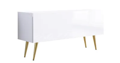 Obrázek produktu pro TV skříňka : matná bílá / lesklá bílá, zlaté nohy, 100 x 52 x 32 cm