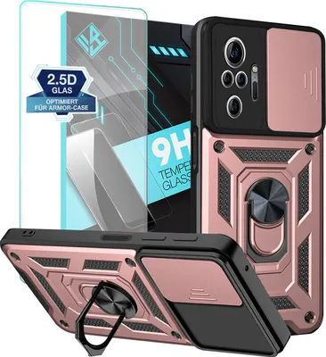 Produktbild von Armor Handyhülle für Xiaomi Redmi Note 10 Pro mit 9H Displayglas Displayschutz Kameraschutz Handy Panzer Case Cover Schutzhülle Outdoor Farbe: Rosegold