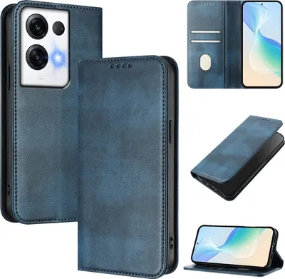 Image de Etui pour Oppo Reno8 Pro+/Reno8 Pro, étui en cuir vintage avec protection RFID, fentes pour cartes, support Bleu