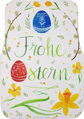 Produktbild von Mr. & Mrs. Panda Auto Fußmatte Ostern Frohe Ostern - Weiß - Geschenk, Auto-Fußmatte, Ostergrüße, Bemalte Ostereier, Fürs, Osterblume, Automatte, Autoteppich, Osterei