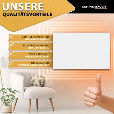 Produktbild von SCHMIDBAUER® Infrarotheizung Concept 300 Watt - inkl. Montagezubehör - Wand/Deckenhalterung - deutsche Qualitätsmarke - Überhitzungsschutz…