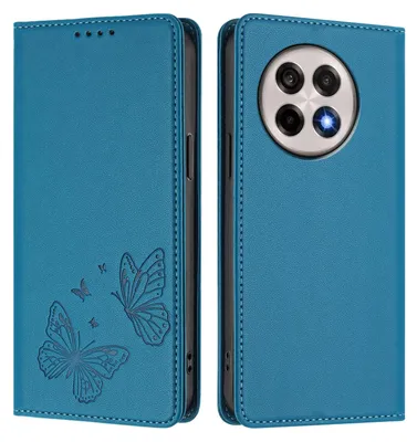 Image de Étui en cuir pour OnePlus 13R, motif papillon, étui portefeuille à rabat avec support, bleu