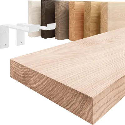 Produktbild von LAMO Manufaktur Wandregal Holz Gerade  |  Regal Farbe: Roh | mit weißem Original Regalträger | 120 cm