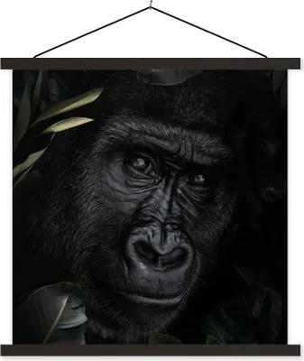 Produktbild von MuchoWow® Textilposter Affe - Tiere - Blätter - Botanisch 90x90 cm mit schwarzem Rahmen - Magnetisches