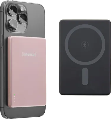 Produktbild von Intenso MW5000 Magnetische Powerbank 5000 mAh – MagSafe kompatibel, Wireless Charging 15W, USB-C PD 20W, Flach & Kompakt –  in Deutschland – Rosé, 5000 mAh, Lithium Polymer (LiPo), Power Delivery, Programmable Power Supply (PPS), Kabelloses Aufladen, 3,85 V, Rose