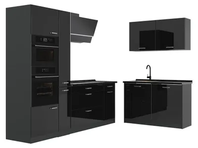 Productafbeelding van Hoekkeuken Vicco R-Line Zwart hoogglans/Antraciet 230 x 120 cm zonder werkblad, Model 66716