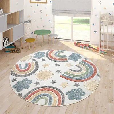 Produktbild von Kinderteppich Kinderzimmer Outdoor Teppich Rund Spielteppich Junge Mädchen Grösse 200 cm Rund