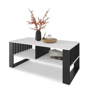 Produktbild von Moderner Couchtisch für das Wohnzimmer, Loft-Stil Couchtisch schwarz und weiß 50 x 90 cm