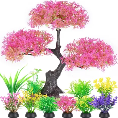 Produktbild von Künstlicher Aquarienbaum Rosa Set mit farbigen Büschen