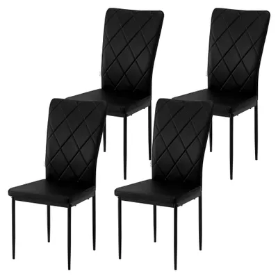 Produktbild von Esszimmerstühle 4er Set, für Esszimmer, Küche, Wohnzimmer und Büro, Kunstleder, hohe Rückenlehne, Metallbeine, bis 150 kg belastbar, Vintage, Schwarz