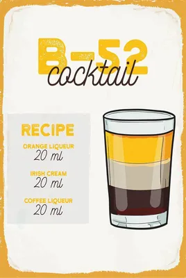 Produktbild von vianmo Holzschild 18x12 cm B-52 Cocktail Recipe Orange