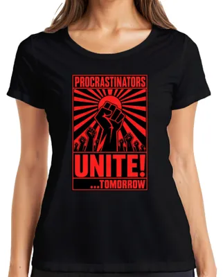 Zdjęcie produktu dla Koszulka damska "Procrastinators Unite" firmy Lustig Propaganda, kolor: czarny, rozmiar: M