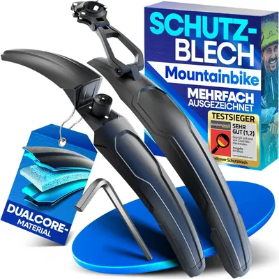 Produktbild von NEXTCOVER Fahrrad Schutzblech Mountainbike Set für Vorne & Hinten I Abnehmbares MTB Schutzblech Set mit Anleitung & Werkzeug I Schutzbleche Mountainbike - Spritzschutz für Fahrräder 24-29 Zoll
