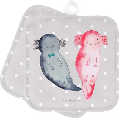 Produktbild von Mr. & Mrs. Panda Topflappen Axolotl Freundin - Grau Pastell - Geschenk, topfhalter, 2er Set, Schwanzlurch, Topfuntersetzer, Kochlappen, Liebe, Valentinstag