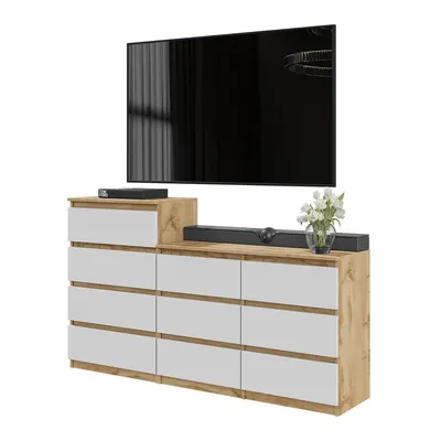 Produktbild von Kommodenset Wotan Eiche / Weiß Matt mit 10 Schubladen (6+4) – Großes Sideboard Set für Schlafzimmer & Wohnzimmer – GABRIEL