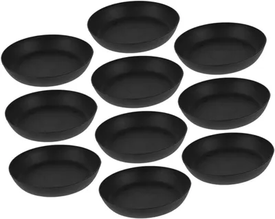 Produktbild von 10 Stück Runde Pflanzenuntersetzer aus schwarzem Kunststoff Ø Wasserauffangend und auslaufsicher für Sukkulenten und Blumentöpfe für Innen und Außen