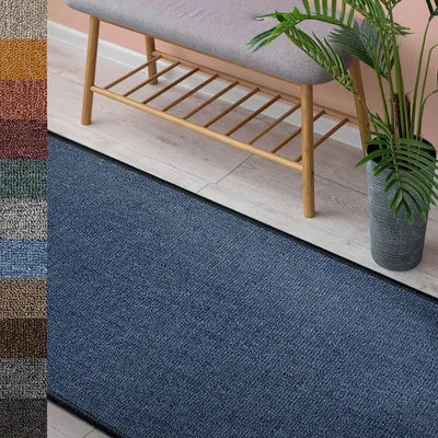 Produktbild von Teppich London pflegeleichter flacher Schlingenflor Wohnteppich Dunkelblau 80x150 cm