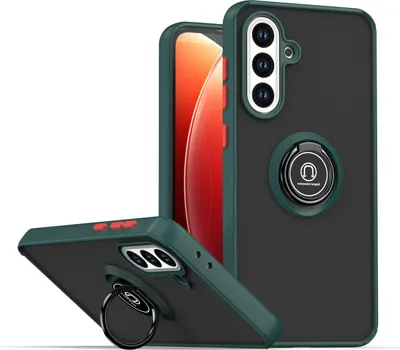 Image de Etui pour Samsung Galaxy A56 translucide mat en TPU avec porte-anneau et support vert foncé