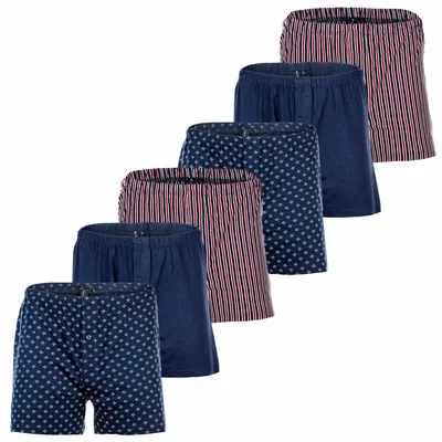 Produktbild von YOURBASICS Herren Jersey-Boxershorts, 6er Pack - Baumwolle, Eingriff mit Knopf, Muster, Multipack BlauMix 2XL