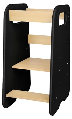 Produktbild von Lernturm für Kinder - Montessori Küchenhelfer Hocker - Höhenverstellbar - Holz - Tritthocker - Hundemotiv - Schwarz