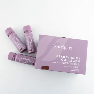 Produktbild von Nutriplus Beauty Shot Kollagen 15x50 ml | 5500 mg Kollagen + Hyaluronsäure, Biotin, Q10 & Vitamin C | Trinkkollagen Cranberry