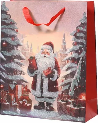 Produktbild von Weihnachtsgeschenktüte 10x26x32cm Groß mit Weihnachtsmann
