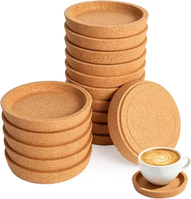 Produktbild von Untersetzer für Korken – 16 Stück – Rund – Rand – Absorbierend und hitzebeständig – Korkuntersetzer für Tassen – Gläser – Kaffee und Getränke
