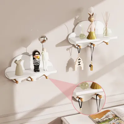 Produktbild von WOLTU 2er Set Wolkenregal, Kinder Garderobenhaken mit Haken, Wanddeko, Weiß
