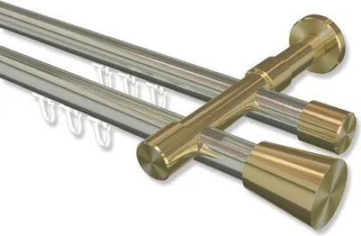 Produktbild von Interdeco Innenlaufstange, Gardinenstange mit Innenlauf Edelstahl-Optik / Messing-Optik Modell Prestige Sitra, 20 mm Ø 2-läufig, 120 cm
